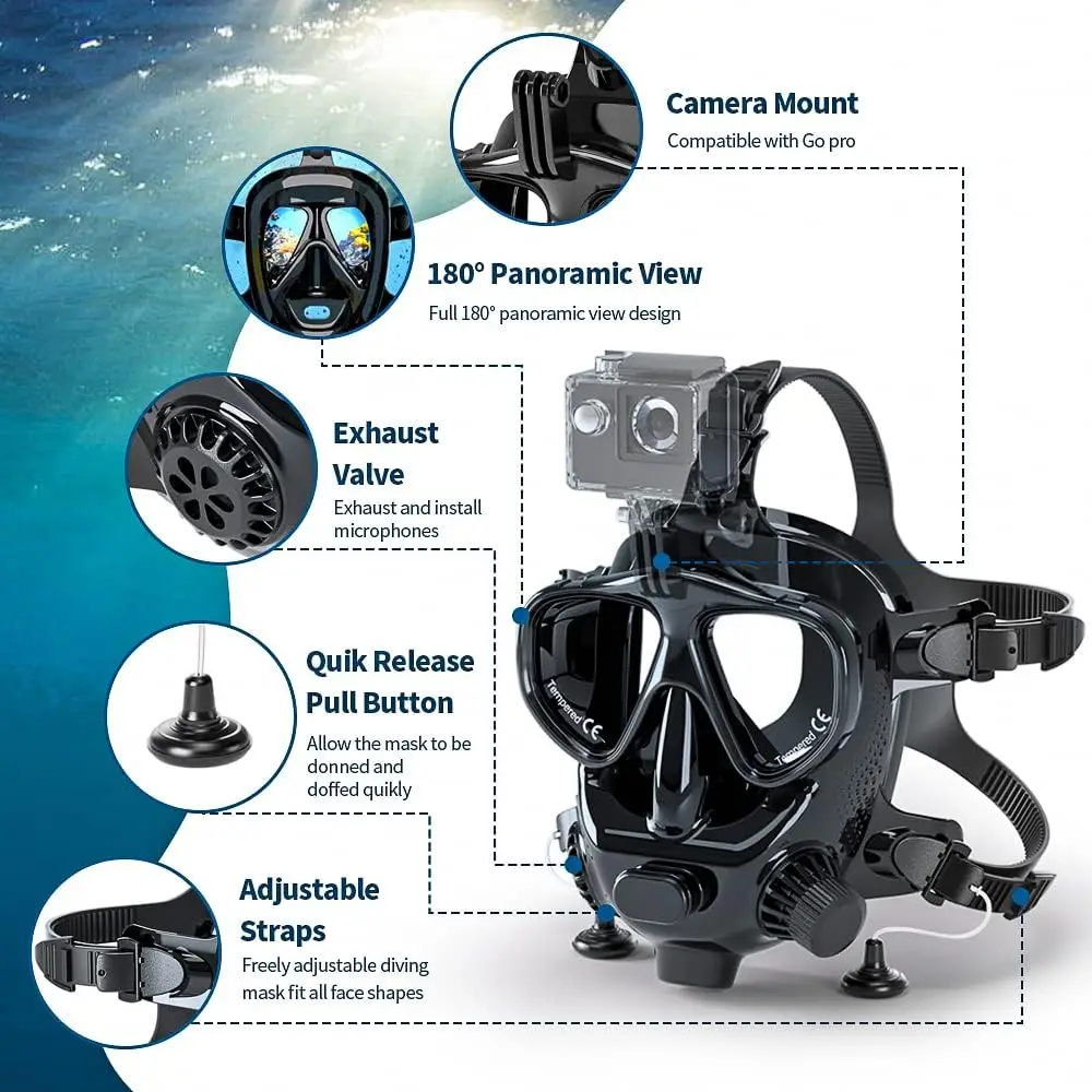 Snorkel Mask Full Face - Full Face Diving Mask with Camera