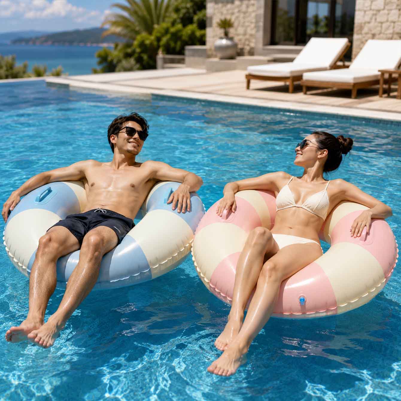 1PC Inflatable Swim Ring with  - Pool Float Ring Inflatable review and price